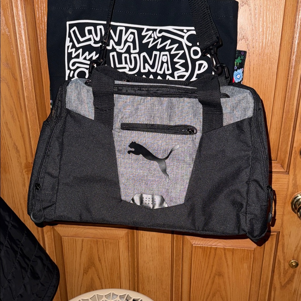 Puma Men's Black and Gray Duffel Bag